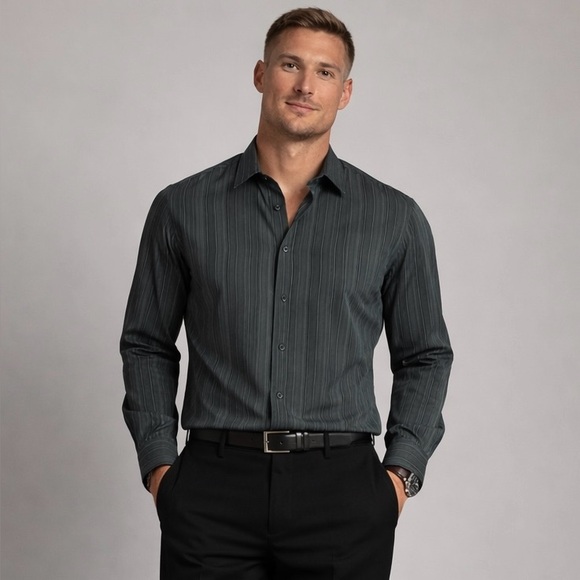 Armani Collezioni Other - Armani Collezioni Mens XL Charcoal Stripe Button Up Dress Shirt